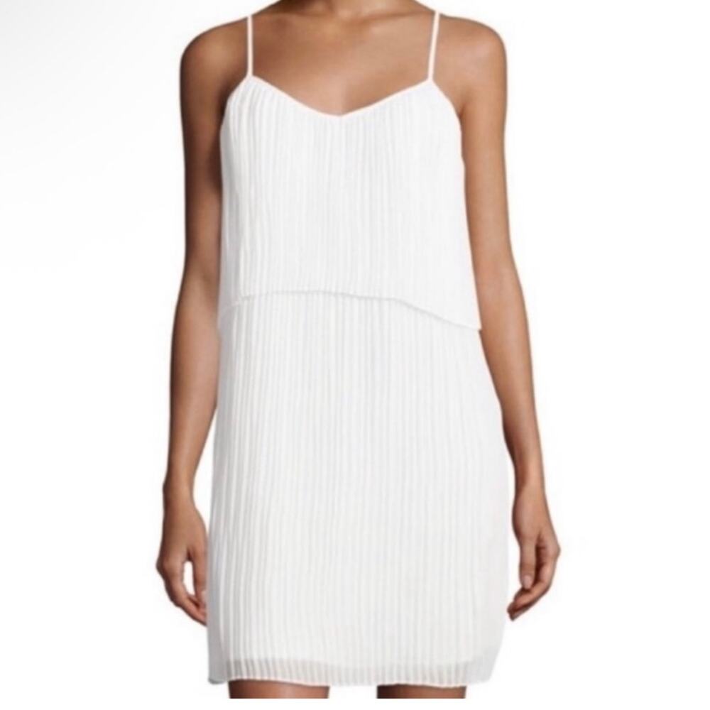 BCBGeneration NWOT Optic White Pleated Tiered Chiffon Stunning Mini Dress Small